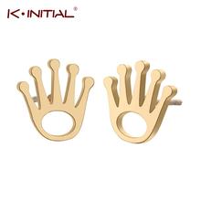 Kinitial Punk Crown Shaped Earrings Gold Color Palm Stud Earring For Women Men Stainless Steel Ear Piercing Jewelry Gifts 2024 - buy cheap