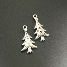 10 pçs cor prata árvore de natal talismã artesanal pingente achados joia 26x14mm a766 2024 - compre barato