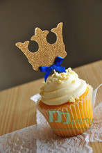 12pçs topos de cupcake de coroa artesanal, decorações de chá de bebê do príncipe real, materiais de decoração de festa de aniversário infantil menino 2024 - compre barato