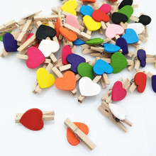 Hot sell 50pc,100pc Mini Lovely 3cm colored Heart Shaped  Wooden Clip Office Supplies Wedding Clip Cartoon Bag clips BB5548 2024 - buy cheap