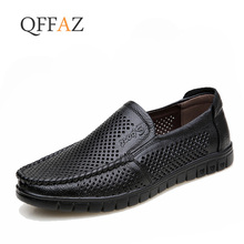 Qfaz-zapatos planos transpirables de cuero genuino para hombre, mocasines suaves, calzado de negocios 2024 - compra barato