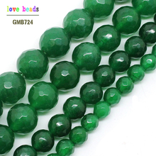 Faceted Green Stone Round Beads For Jewelry Making 4mm 6mm 8mm 10mm 12mm Pick Size 15inches Wholesale -F00495 2024 - buy cheap