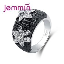 European Style Classic Flower Full Setting Black& White CZ 925 Sterling Silver Ring For Women Mens Jewelry Party Gift 2024 - buy cheap