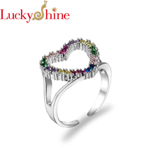 Luckyshine-anillos de boda plateados de circonia cúbica, joyería brillante, circonita, arco iris, Rusia, Estados Unidos, vacaciones, Australia 2024 - compra barato