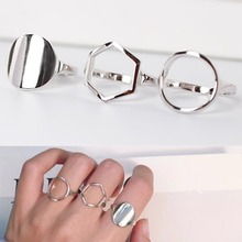 1 PC Fashion Silver Plated Geometric Round Circle Hexagon Finger Rings For Women Girls Opening Ring Jewelry 2024 - buy cheap