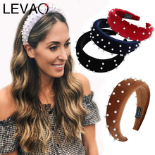LEVAO Fashion Western Style Solid Colors Pearl Thicken Padded Hairbands Bezel Turban Women Headbands Girls Accessories Headwear 2024 - buy cheap
