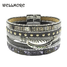 summer leather bracelet gray blue red yellow Feather accessories charm bracelets Bohemian bracelets & bangles for WOMEN B160801 2024 - buy cheap