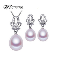 WATTENS Crown pearl jewelry sets white black fashion 925 sterling silver Pendant Necklace/earrings Romantic party for women gift 2024 - buy cheap