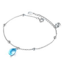 Kofsac pulseira de prata esterlina 925, bracelete feminino com gotas de cristal azul, joia presente de dia dos namorados 2024 - compre barato