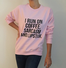 Skuggnas I run on coffee  sarcasm and lipstick light pink sweatshirt funny slogan saying crewneck for womens girls Jumper 2024 - buy cheap