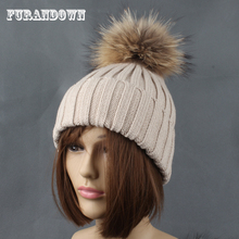 Chapéu pompom de pele feminino, chapéu touca gorro com pompom de pele natural para outono e inverno 2019 2024 - compre barato