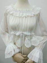 Blusa de verão lolita branca com manga longa larga elástica 2024 - compre barato