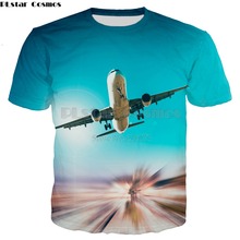 Plstar, camisa casual feminina e masculina, camiseta de verão com estampa de céu azul e avião, nova moda 3d, 2018 2024 - compre barato