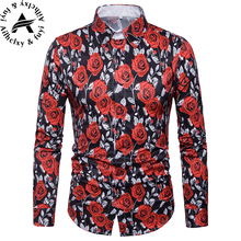 new's2018 spring Floral Print Shirt for men new fashion long sleeve Leaves mens shirts male slim  Big Sizes Mens Hawaiian Shirt 2024 - buy cheap