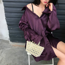 Lychee Girls Solid Color Women Long Loose Blouse Turn Down Collar Long Sleeve Sexy Blouses Spring Autumn Club Shirts Blouses 2024 - buy cheap