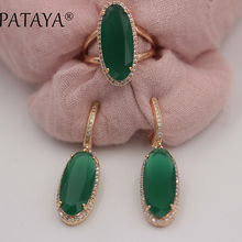 PATAYA New Women Wedding Vintage Jewelry Set 585 Rose Gold Trend Jewelry Sets Green Natural Zircon Oval Long Earrings Ring Sets 2024 - buy cheap