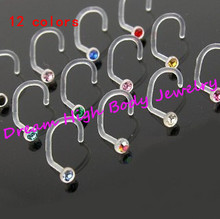UV Acrylic Clear  Nose Screws Ring Fashion Body Jewelry Nose Stud 316L Stainless Surgical Steel Piercing Crystal Stud GEM 2024 - buy cheap