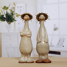 2pc/set Ceramic Duck Home decoration Ceramic crafts Enamel farmer duck Fambe figurines miniatures Duck lovers with straw hat 2024 - buy cheap