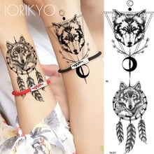 Iorikyo tatuagem temporária para amantes de lobo totes, adesivo preto apanhador de sonhos, lua, tatuagem falsa feminina masculina, tatuagem sexy à prova d'água punk diy 2024 - compre barato