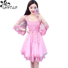 UHYTGF 2019 Lace boho Dresses fashion sweet girl Spring autumn dress Women Mesh sexy tutu dress Elegant female party dress 1270 2024 - buy cheap