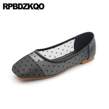 2021 Ballerina Slip Resistant Square Toe Shoes Gray Breathable Cheap Soft Ballet Flats Women Mesh Polka Dot Large Size On Black 2024 - buy cheap