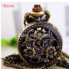 Reloj de bolsillo de bronce Vintage, collar, cadena, colgante de cuarzo, relojes ahuecados, 10 unids/lote 2024 - compra barato