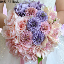 Красивый фиолетовый розовый цвет Свадебный букет подружки невесты искусственный цветок розы свадебные букеты 2024 - купить недорого
