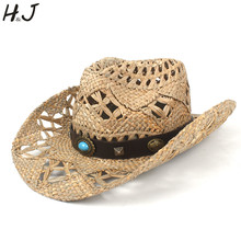 Natural Straw Womem Men Western Cowboy Hat For Summer handmade Lifeguard Cowgirl Hombre Sombrero Caps 2024 - buy cheap