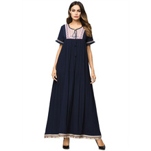 Retro Ethnic Embroidery Long Dress Women Summer Pleated Loose Casual Dress Plus Size Black Tie Neck Tassel Maxi Vestidos 2024 - buy cheap