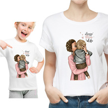 Футболка с милым принтом для мамы и ребенка, летние женские модные повседневные топы с коротким рукавом в стиле Харадзюку, уличная одежда для мамы и сына, хлопковая футболка 2024 - купить недорого