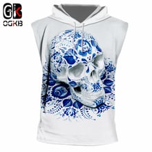 OGKB Sleeveless Male New O-neck 3D Tank Top Printing Blue Skulls Streetwear Oversized Attire Summer Hooded Hoodie 2024 - buy cheap