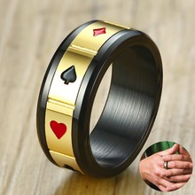 Anel de jogo de pôquer preto para homens, anel de aço inoxidável de dois tons, banda de casamento da sorte, joias masculinas pôquer 2024 - compre barato