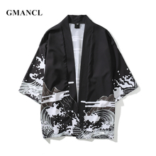 GMANCL New Men Streetwear Dragon Printed Japanese Style Cardigan Kimono Jackets Autumn Fashion Hip Hop Male Casual Outerwear 2024 - buy cheap