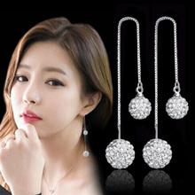 925 Sterling Silver Double Crystal Ball Design Long Drop Earrings for Women Jewelry Birthday Gift sterling-silver-jewelry NY212 2024 - buy cheap