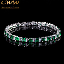 CWWZircons Brand High Quality Cubic Zirconia Paved Square Green Stone Fashion Bracelets for Women Best Friend Jewelry CB146 2024 - buy cheap