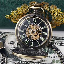 Мужские часы в стиле стимпанк, винтажные прозрачные механические часы с каркасом и карманом в римском стиле 2024 - купить недорого