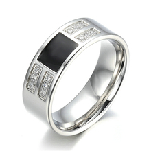 Нержавеющая сталь Для мужчин кольцо, Цвет серебристый, черный, кристалл, свадьбы, Обручение 2024 - купить недорого