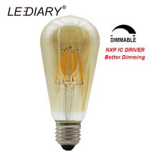 Светодиодный Dimmable 8 Вт 220 В ST64 E27 винтажное Янтарное стекло светодиодный светильник накаливания лампа Эдисона NXP IC драйвер затемнения Настоящее 7,7 Вт без мерцания 2024 - купить недорого
