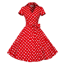 Vestido Retro de talla grande para mujer, vestido Rockabilly Vintage de talla grande 4XL de los años 50 y 60, con escote en V y manga corta de algodón con lunares 2024 - compra barato