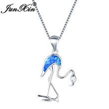 JUNXIN White Gold Filled Ostrich Pendant Necklaces For Women CZ Orange Blue White Fire Opal Necklace Female Christmas Jewelry 2024 - buy cheap