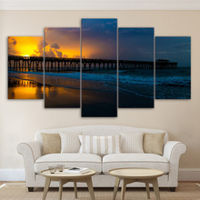 Cuadro de arte de pared enmarcado Modular Popular 5 Panel de noche y Playa Pier Sunset HD lienzo impreso imagen para decoración para sala de estar Poster 2024 - compra barato