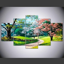 Artwork Pictures Wall Framework Living Room 5 Panel Colorful Spring Trees Home Decoration Posters Modern HD Printed Painting 2024 - buy cheap