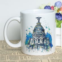 Hermoso edificio acuarela pintura impresión taza diseño fresco tema Taza de Café de Cerámica 11oz Taza de leche regalo con impresión fotográfica 2024 - compra barato