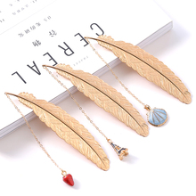 Creative classical metal feather bookmark with Pendant Beautiful stainless steel book folder Novelty student stationery gifts 2024 - buy cheap