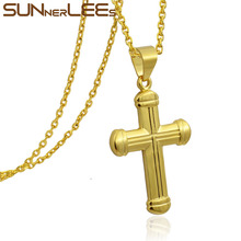 SUNNERLEES Fashion Jewelry Mens Womens Gold-Color Christs Jesus Cross Pendant Necklace Optional Chain P27 2024 - buy cheap