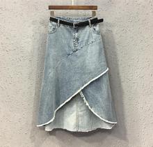 Summer Fall Casual Women Irregular Tassel Loose Placket Denim Skirt , Fashion High Street Woman Female Distressed  Jeans Skirts 2024 - buy cheap