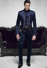 Итальянский мужской костюм темно-синего цвета с вышивкой на заказ, приталенный смокинг для выпускного вечера жениха, мужской блейзер из 2 предметов, роскошная брендовая куртка + брюки Terno 2024 - купить недорого