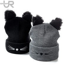 Gorro de ganchillo de visón de imitación para mujer, gorro de Oreja de Gato de alta calidad, cálido, a la moda 2024 - compra barato