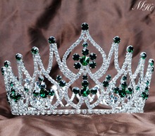4,25 "gran preciosa Tiara Esmeralda simulada corona redonda completa diamantes de imitación cristal novias diadema fiesta graduación joyería de pelo 2024 - compra barato