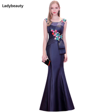 Royal blue Mermaid Lace Long Evening Dresses Scoop  Appliques Evening Dress Sleeveless Vestido Longo De Festa 2024 - buy cheap